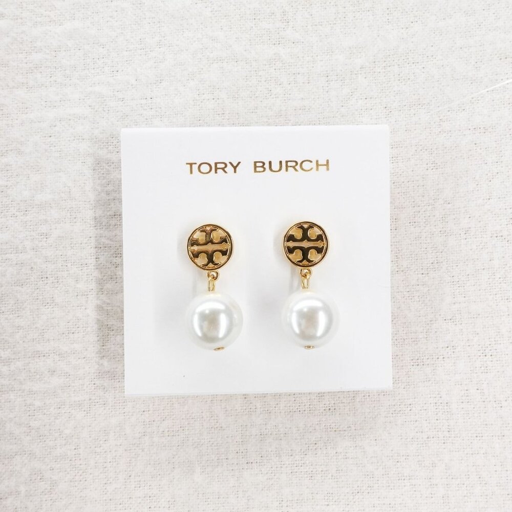 Tory Burch Miller Pearl Drop Earrings White/Gold OS
